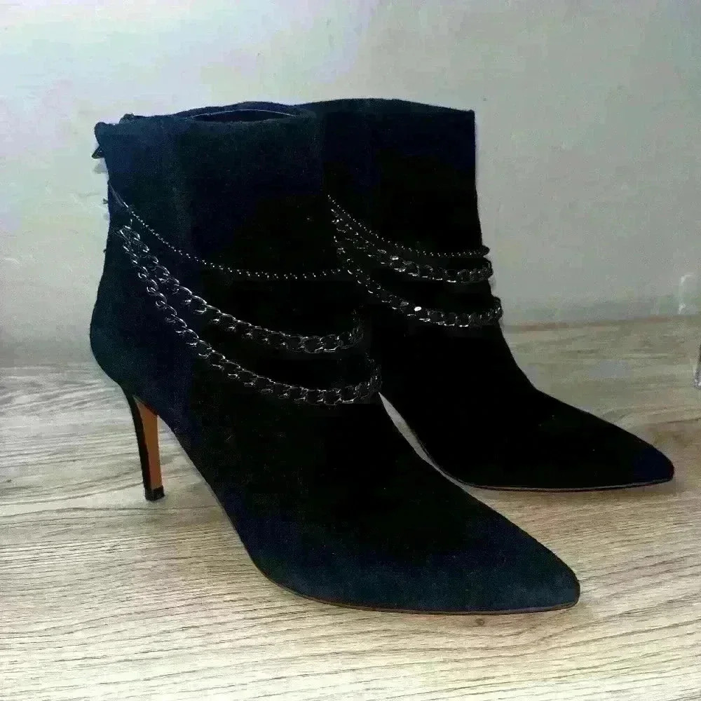 NEW GILI G.I.L.I. Leather Ankle Boots w/ Chain Detail - Maxette BLACK Sz 6.5M
